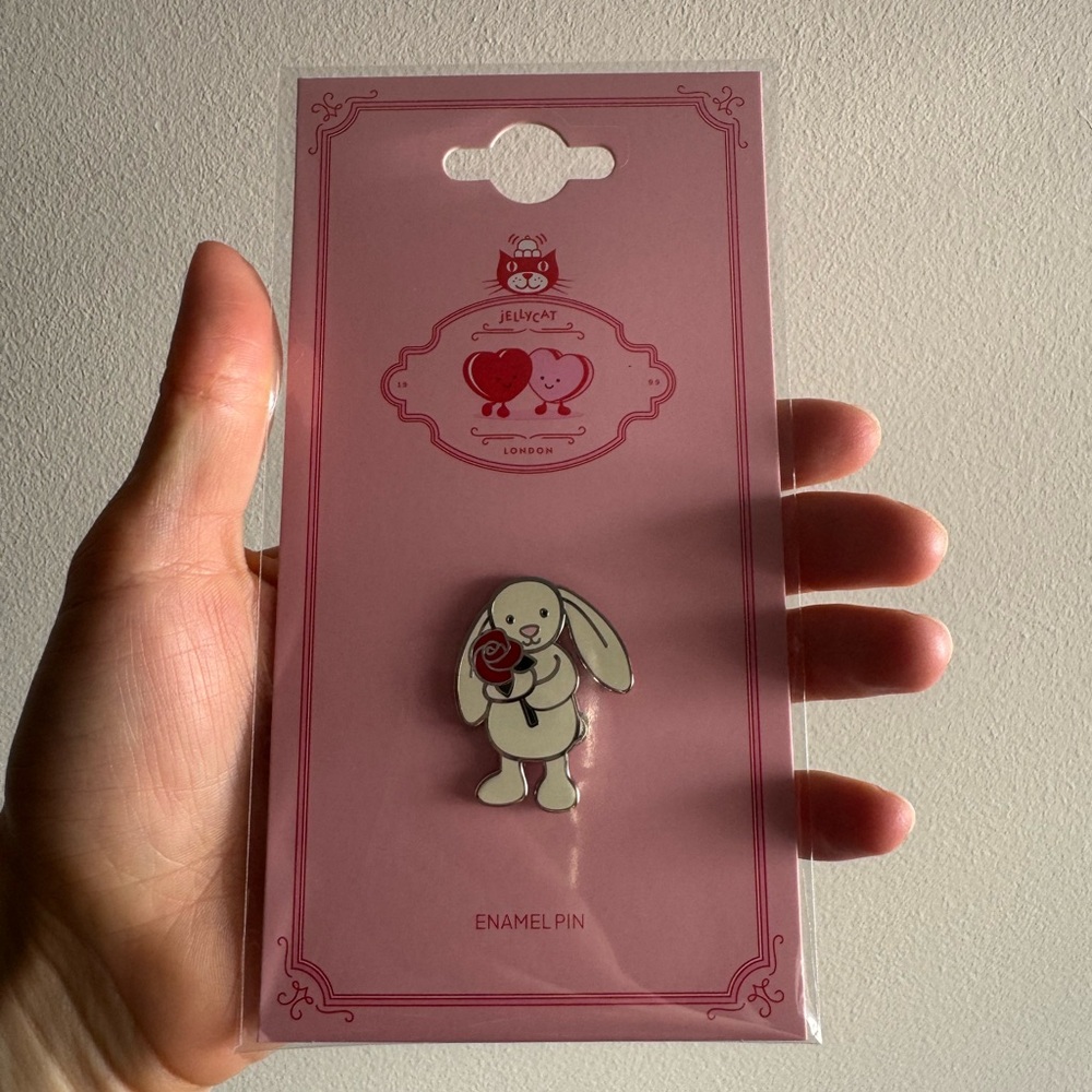 Jellycat Cream Bunny with Rose Pin Badge Authentic NWT